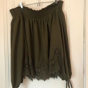 Off Shoulder Olive Green Lace Top